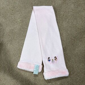 Vintage Pink Disney Princess fleece scarf with faux fur trim embroidered